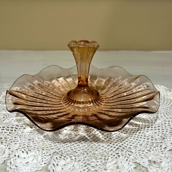 Vintage Depression Glass Pink Swirl Possibly Federal Diana Candy Dish Server - Picture 1 of 2